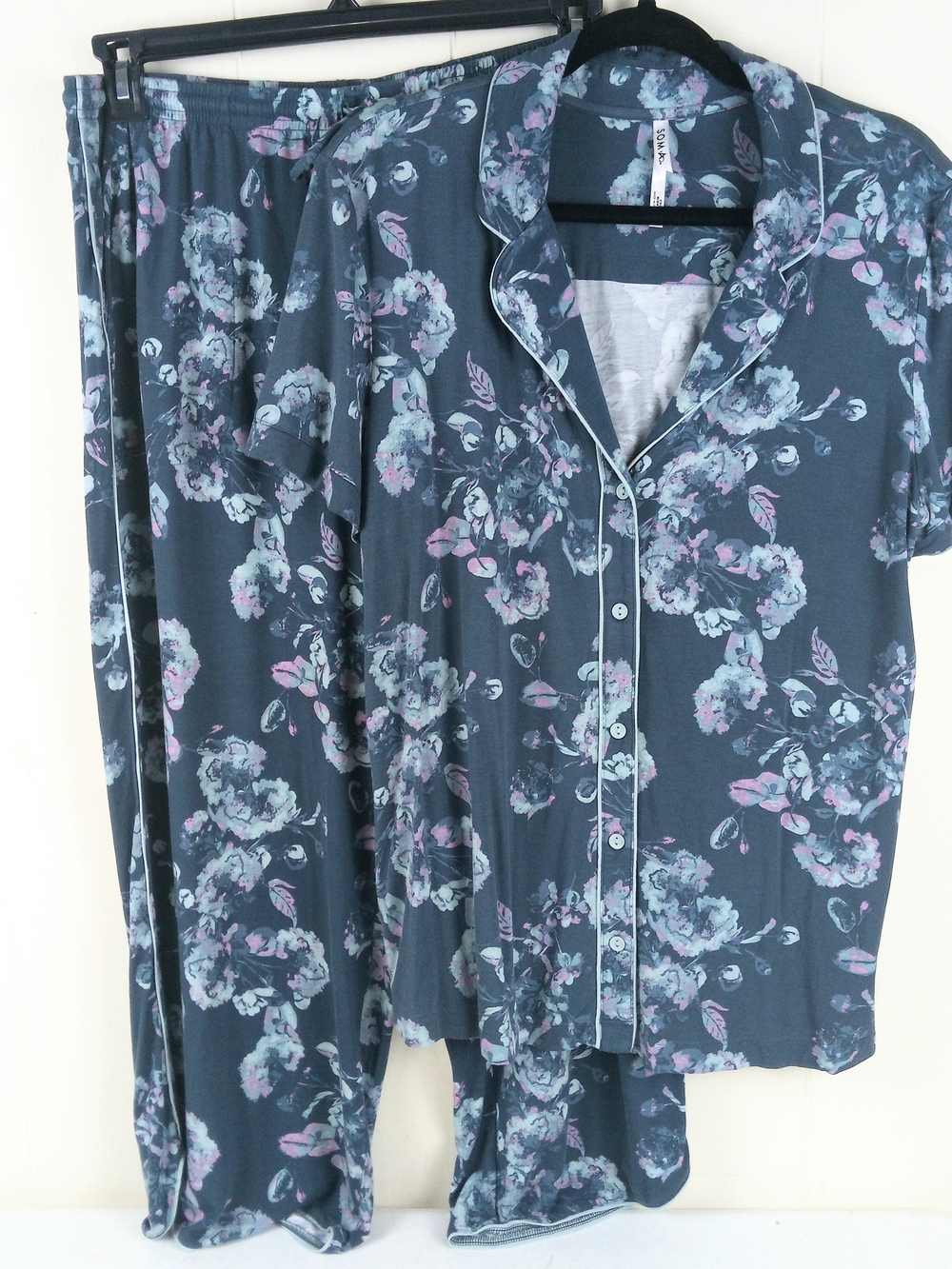 Soma Cool Nights Women's Floral Short Sleeve Pajama Set Slate Blue Size XL